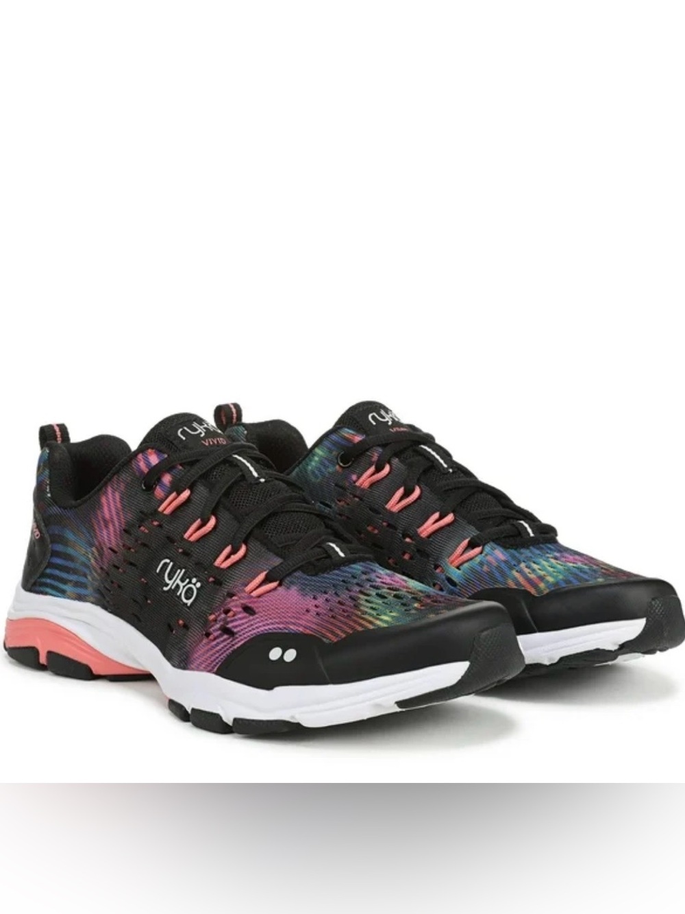 Ryka Black Athletic Sneakers with Pink and Rainbow Accents